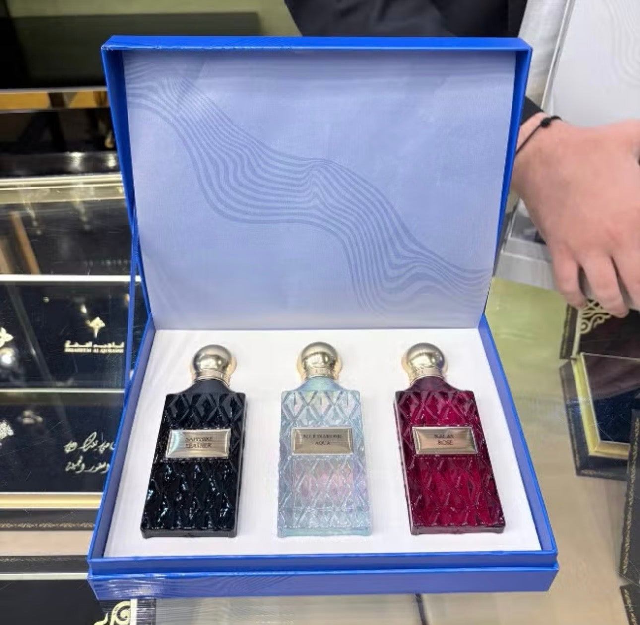 Ibrahim Alqurashi - Blue Wish Blue Box (75 mL * 3):  · Saphire Leather  · Balas Rose  · Blue Diamond