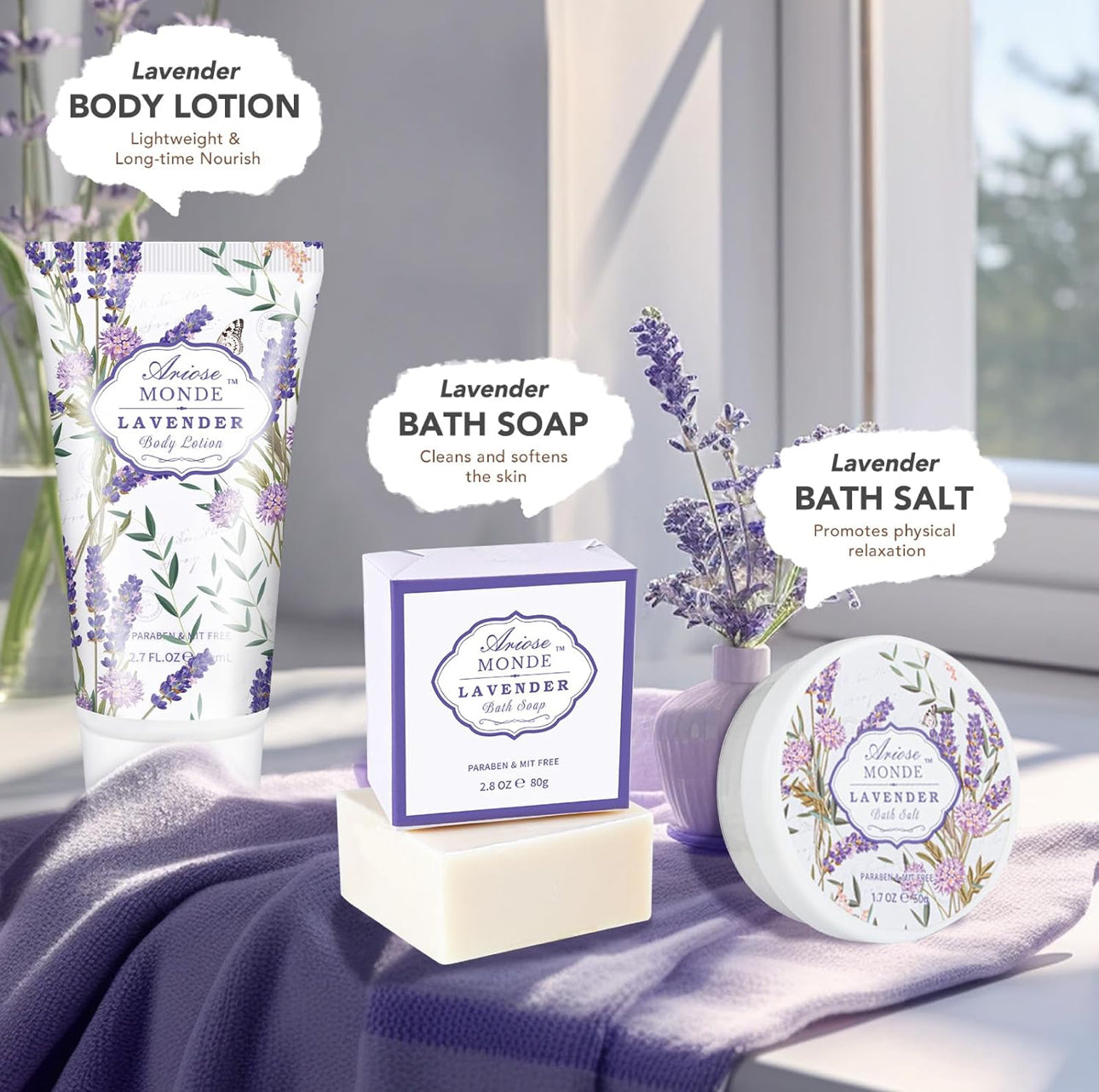 ArioseMonde (Lavender Spa Gift Set) 8pcs Set Body Lotion, Body Mist and others