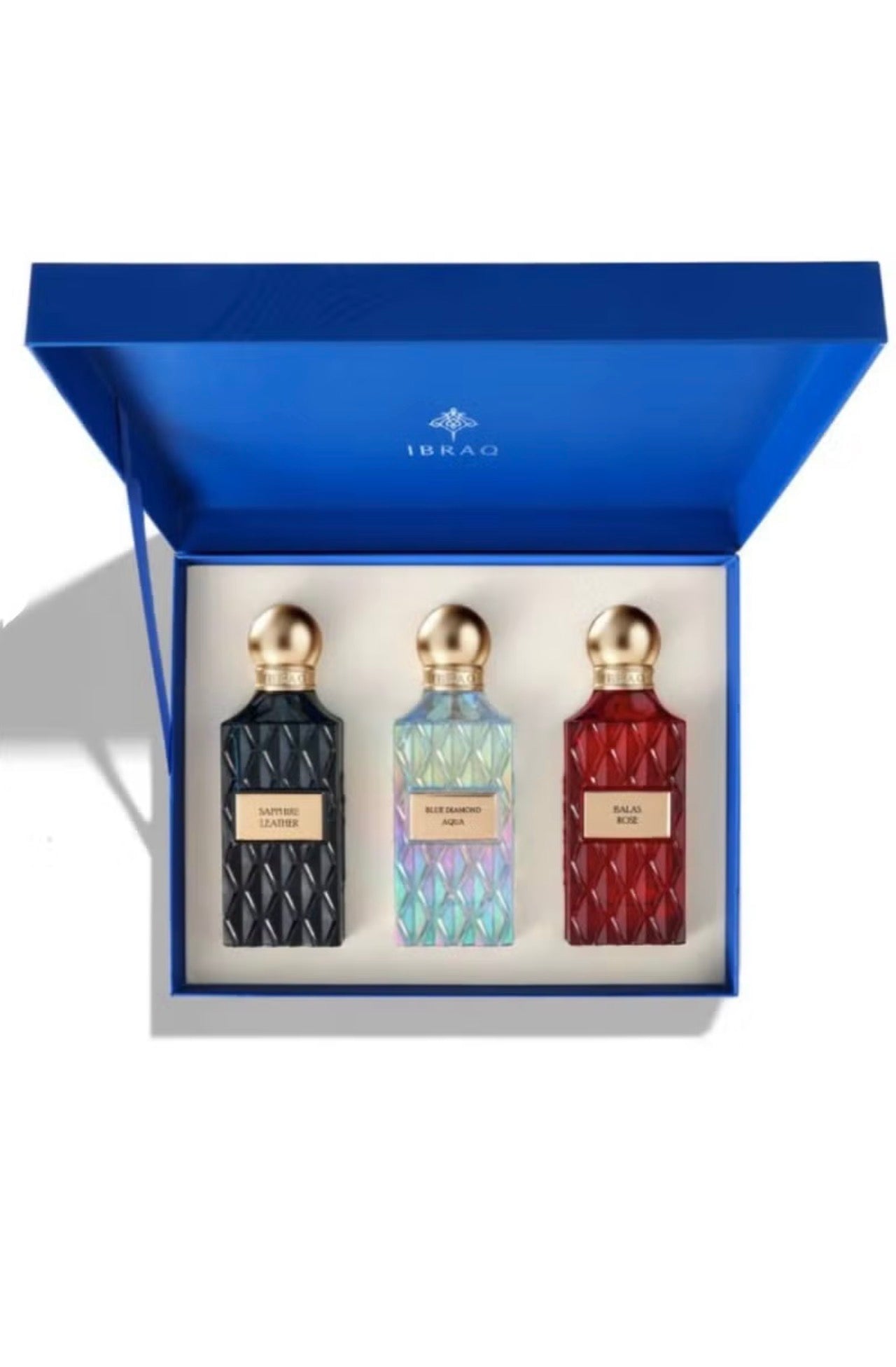 Ibrahim Alqurashi - Blue Wish Blue Box (75 mL * 3):  · Saphire Leather  · Balas Rose  · Blue Diamond