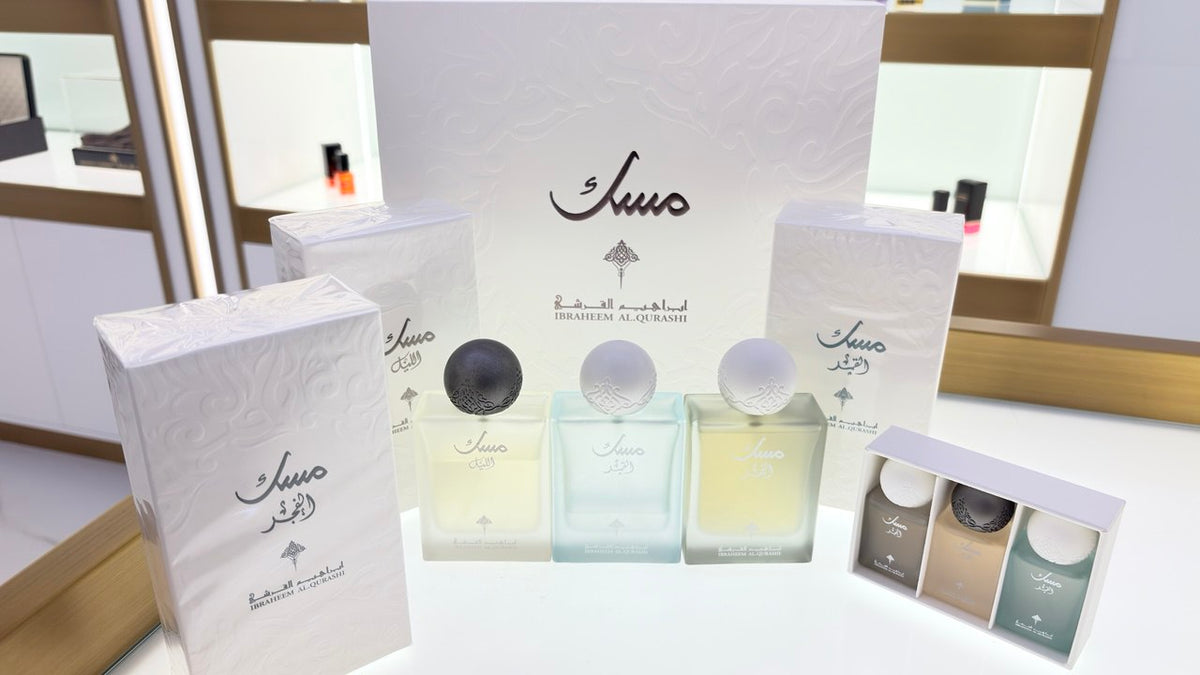 Ibrahim Alqurashi - Summer Musk Elite Main Perfumes (75 mL): · Musk Al-Lail · Musk Al-Qamar · Musk Al fajr Mini Musk Collection (10mL): · Musk Al-Lail · Musk Al-Qamar · Musk Al-Fajer Musk